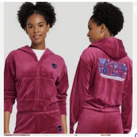 Marvel Pants - Marvel Wakanda, maroon velvet plush crop sweatshirt and flared bottoms. NWOT MED